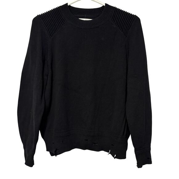 Isabel Marant Etoile Black Wool Blend Side Slit‎ Crewneck Distressed Sweater 36 - Picture 1 of 8